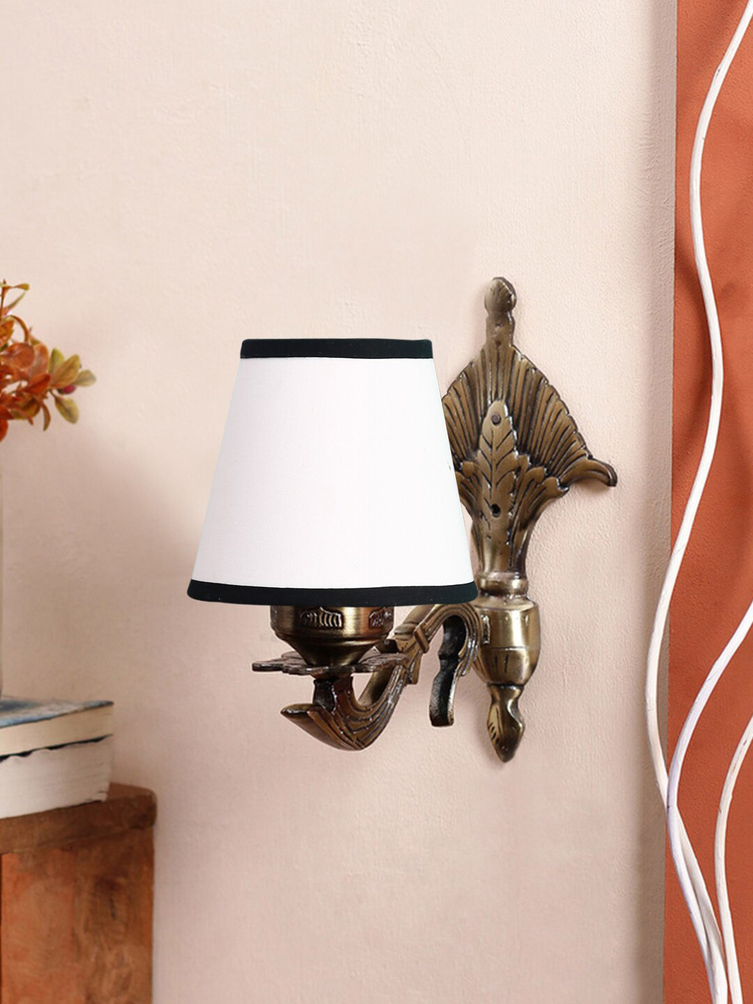 Devansh White & Black Wall Lamp With Cotton Conical Shade