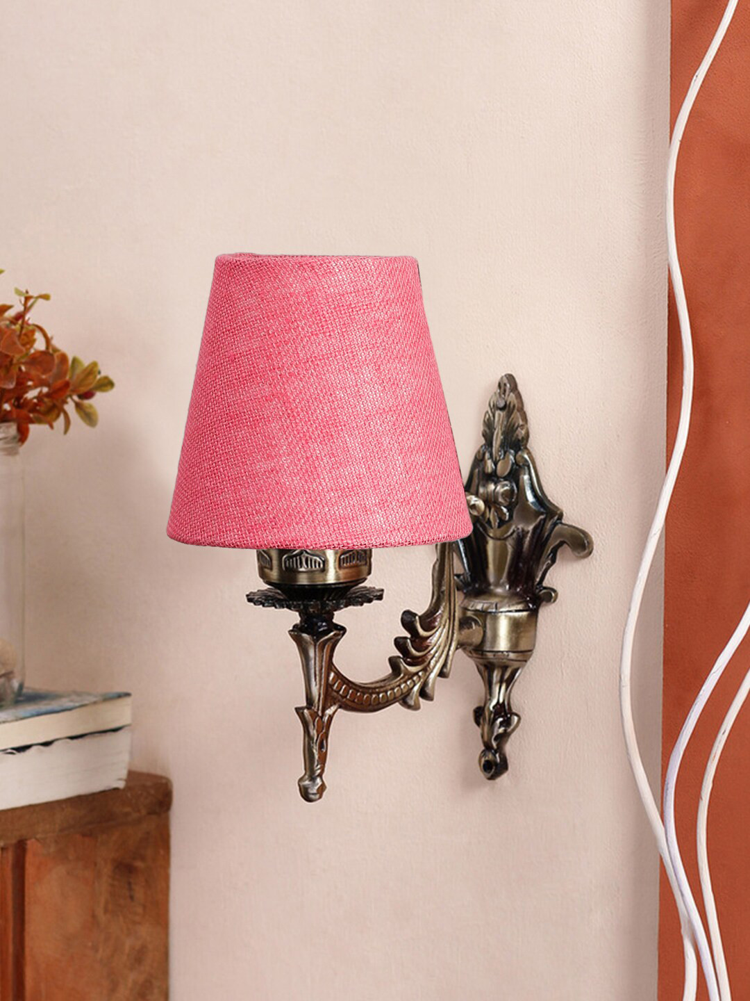 Devansh Pink Wall Lamp With Jute Conical Shade