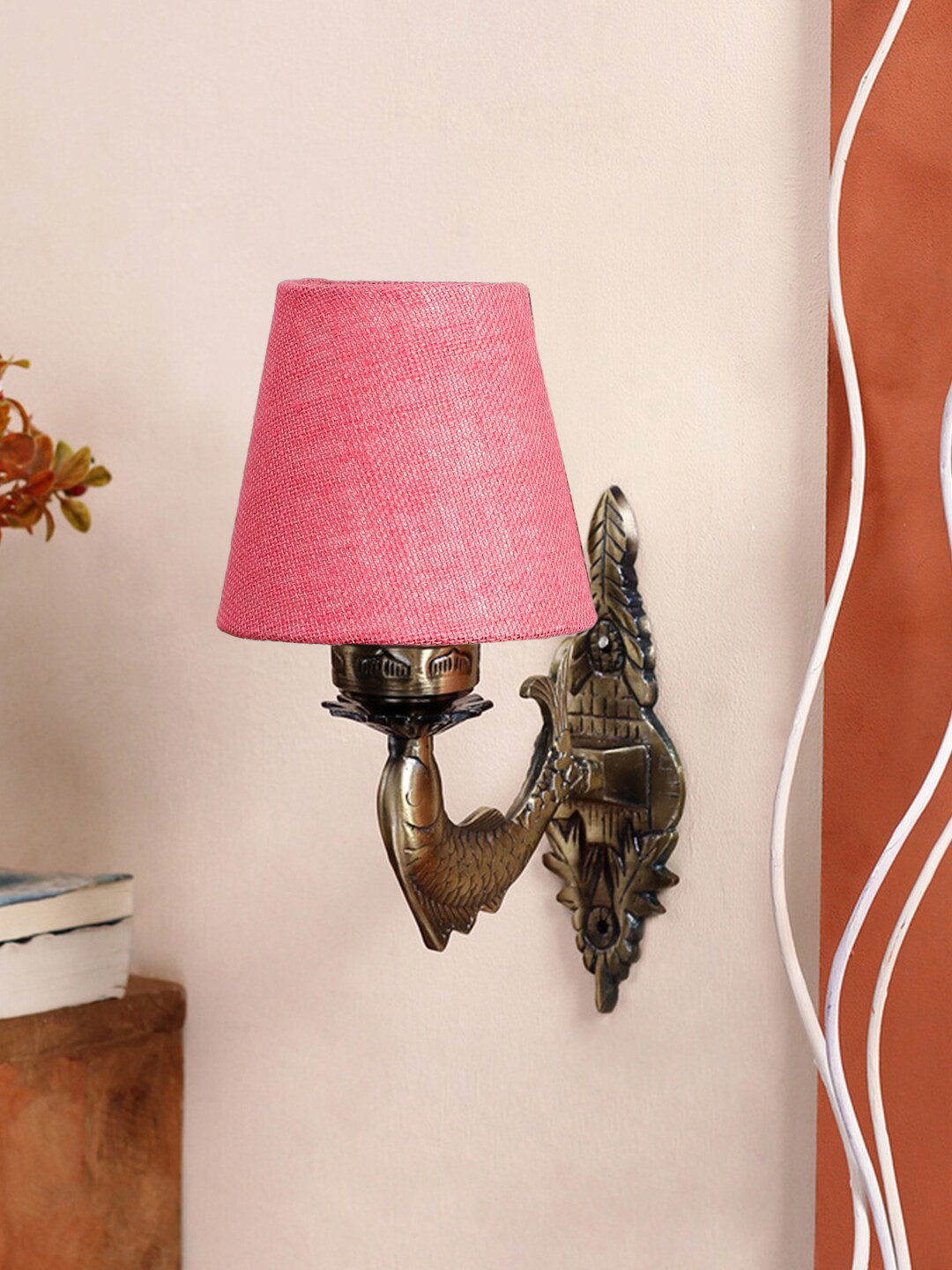 Devansh Pink Textured Antique Jute Conical Shade Wall Lamp