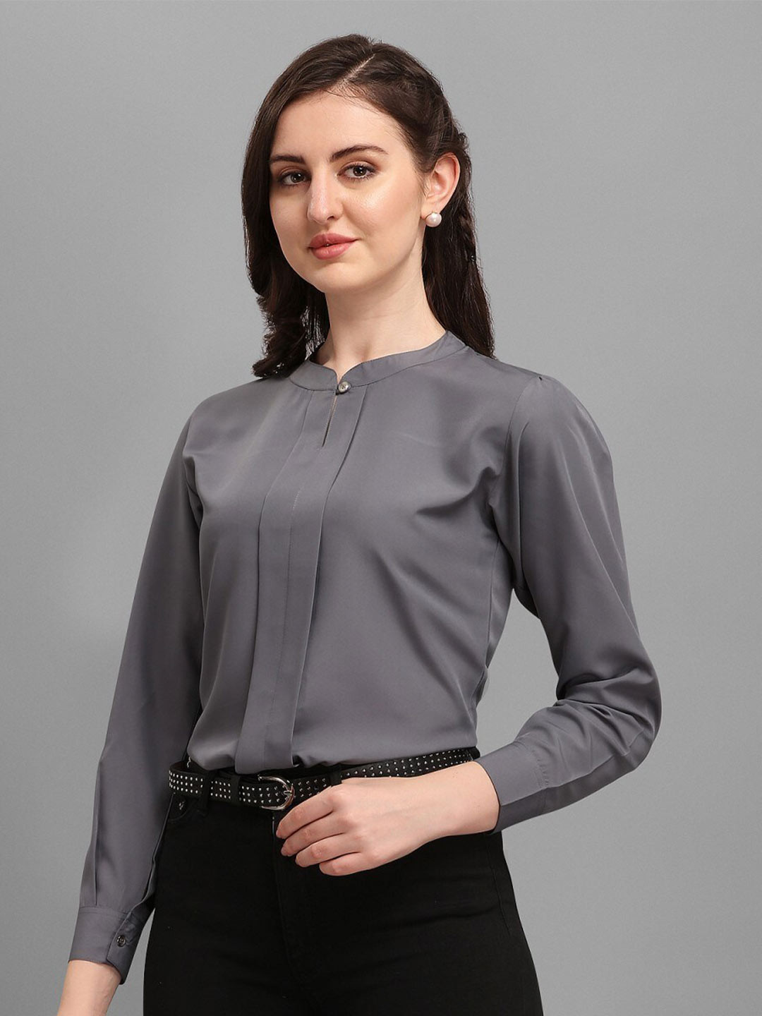 Kinjo Mandarin Collar Long Cuffed Sleeves Regular Top