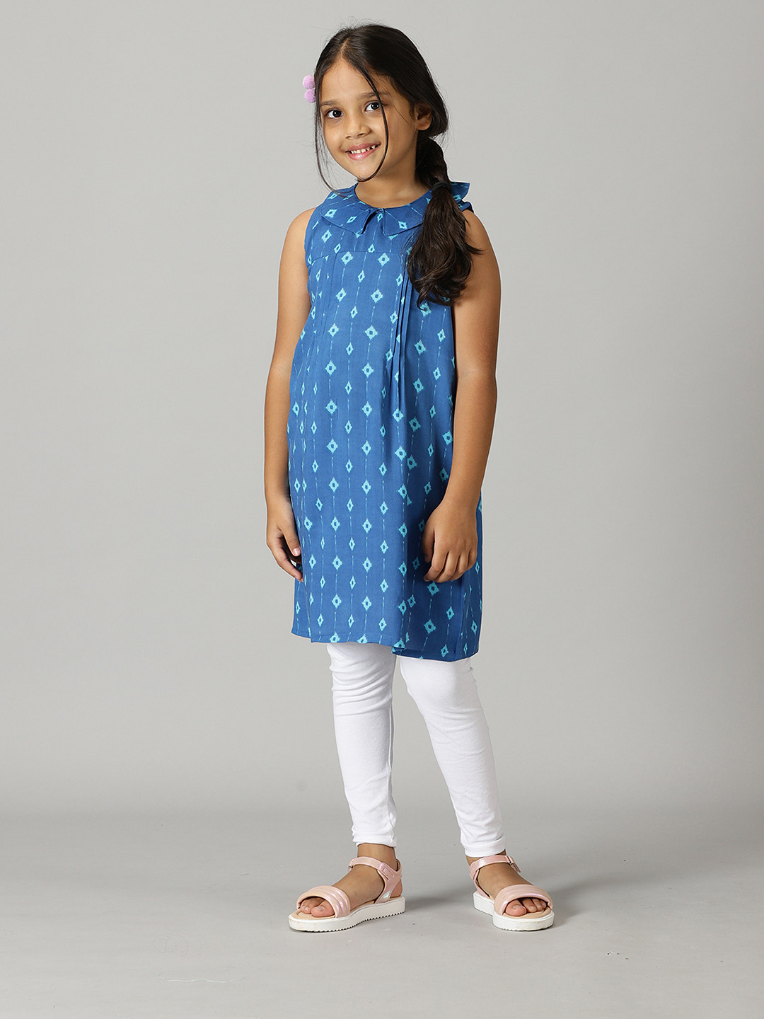 KiddoPanti Girls Printed Peter Pan Collar A-Line Dress