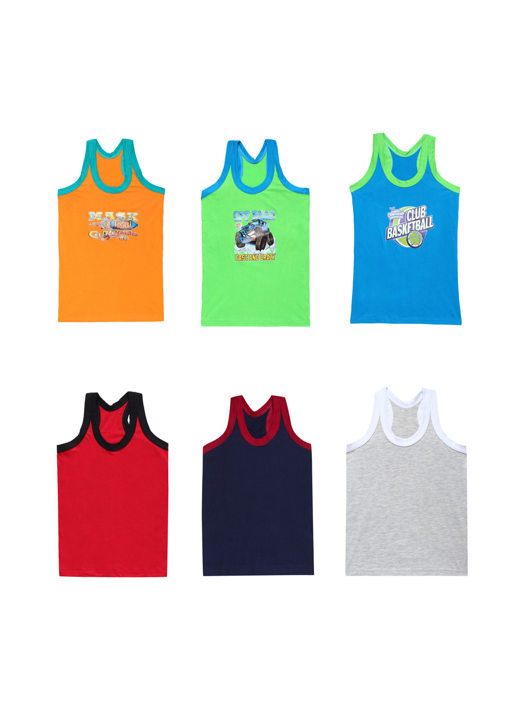 CARELOVE Boys Pack Of 6 Printed Body Hugging Undershirt Innerwear Vests