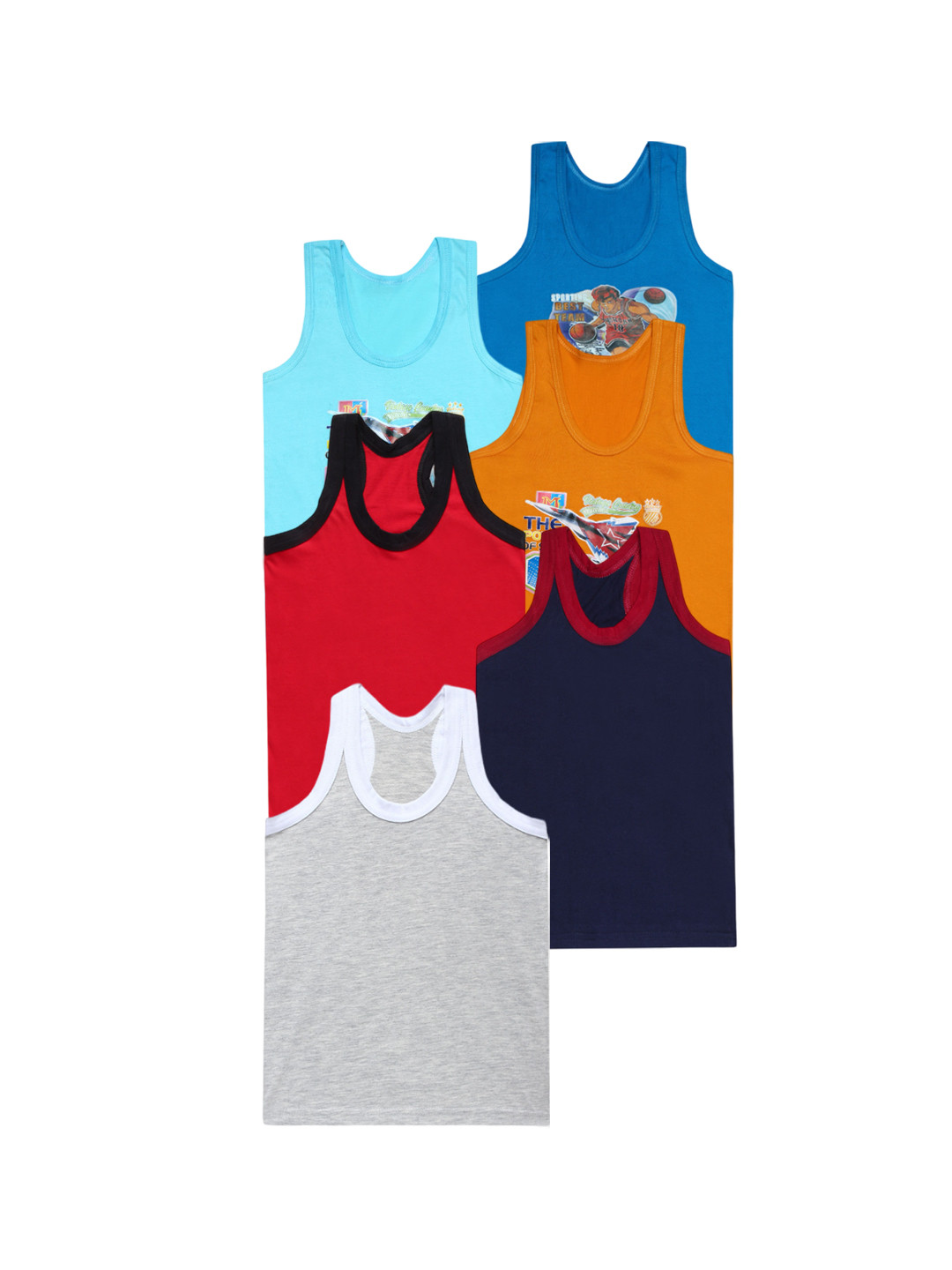CARELOVE Boys Pack Of 6 Printed Body Hugging Undershirt Innerwear Vests
