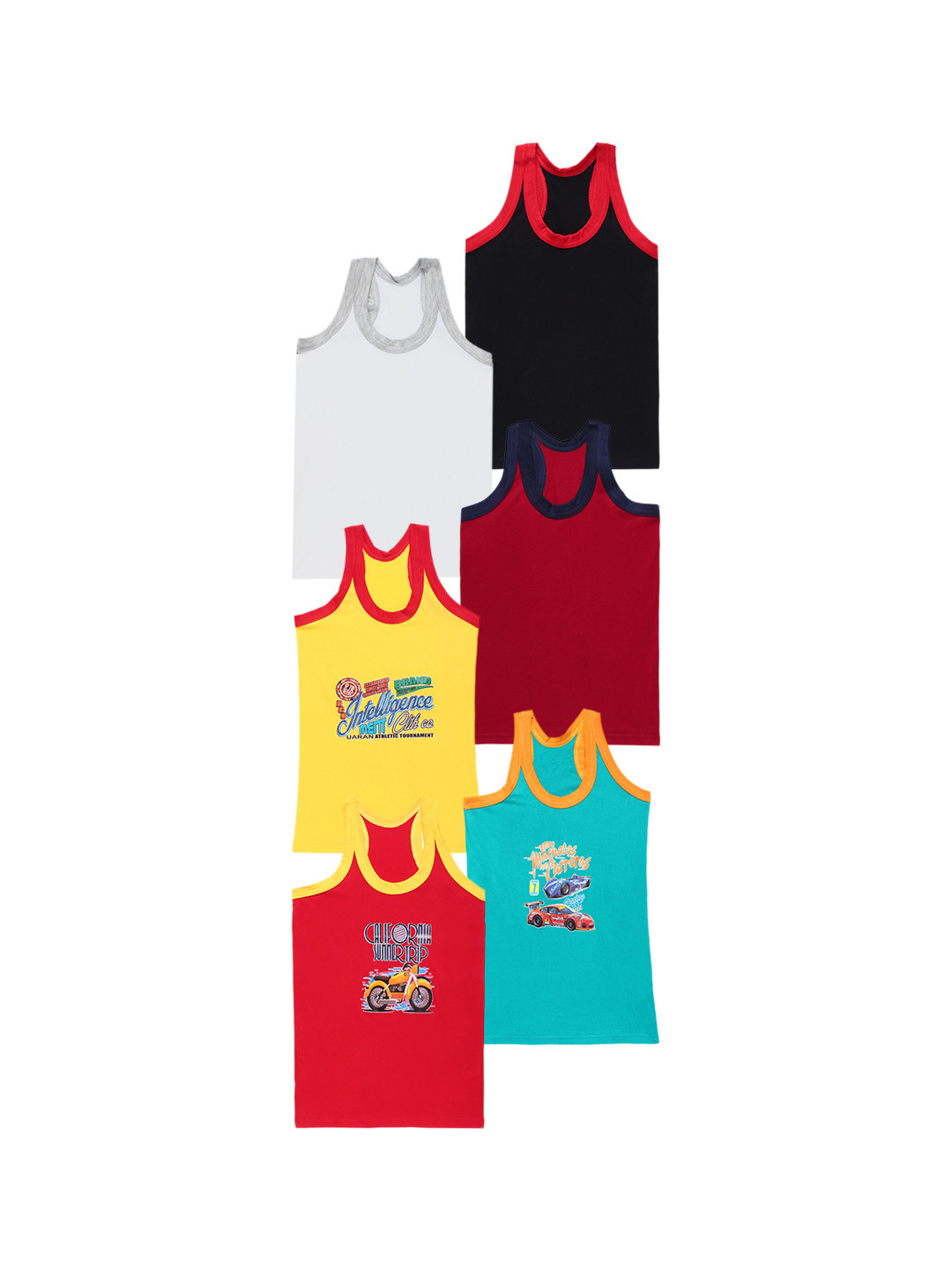 CARELOVE Boys Pack Of 6 Printed Pure Cotton Comfortable Basic Vests