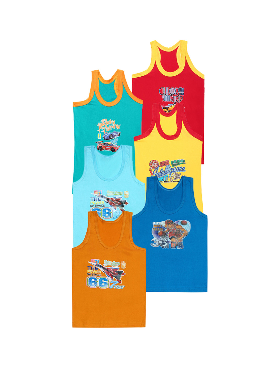 CARELOVE Infant Boys Pack of 6 Printed Combed Cotton Undershirt Innerwear Vests