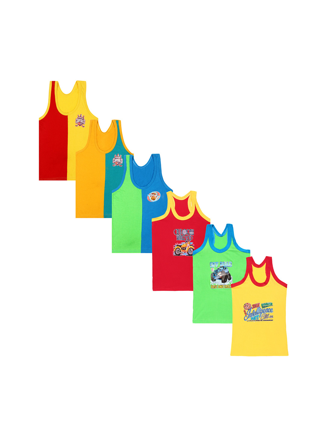 CARELOVE Infant Boys Pack Of 6 Combed Cotton Yarn Basic Inner Vests