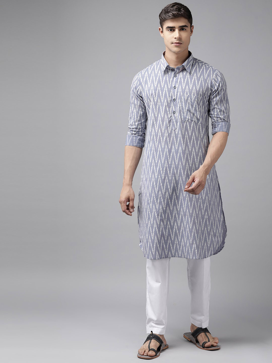 See Designs Geometric Printed Cotton Pathani Kurta