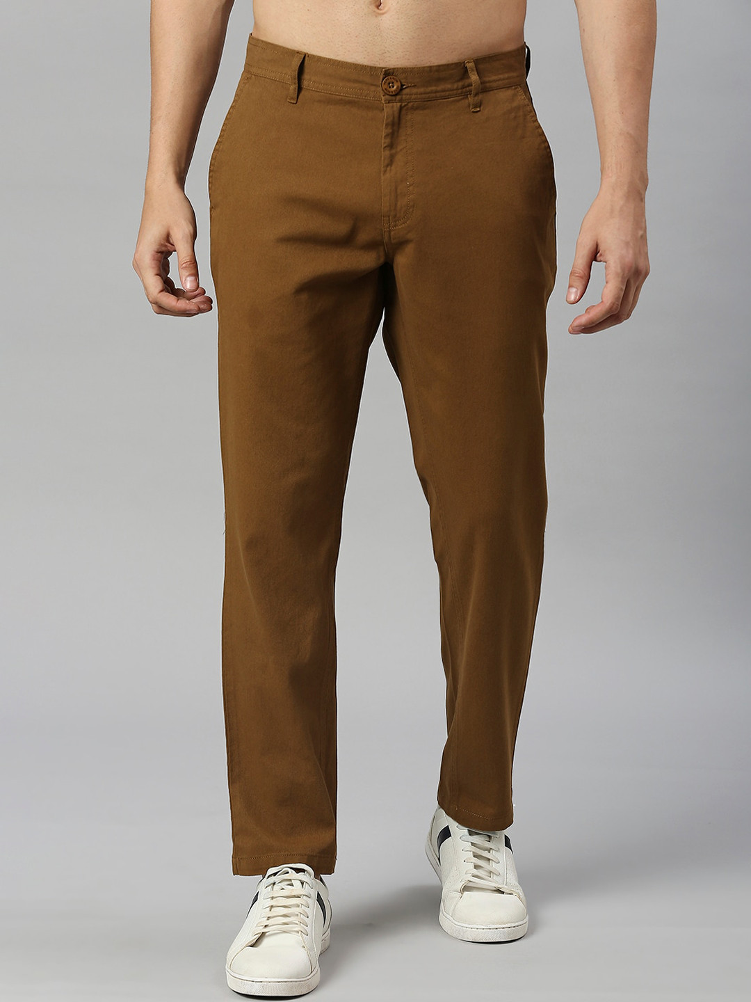 HERE&NOW Men Smart Easy Wash Pure Cotton Slim Fit Trousers