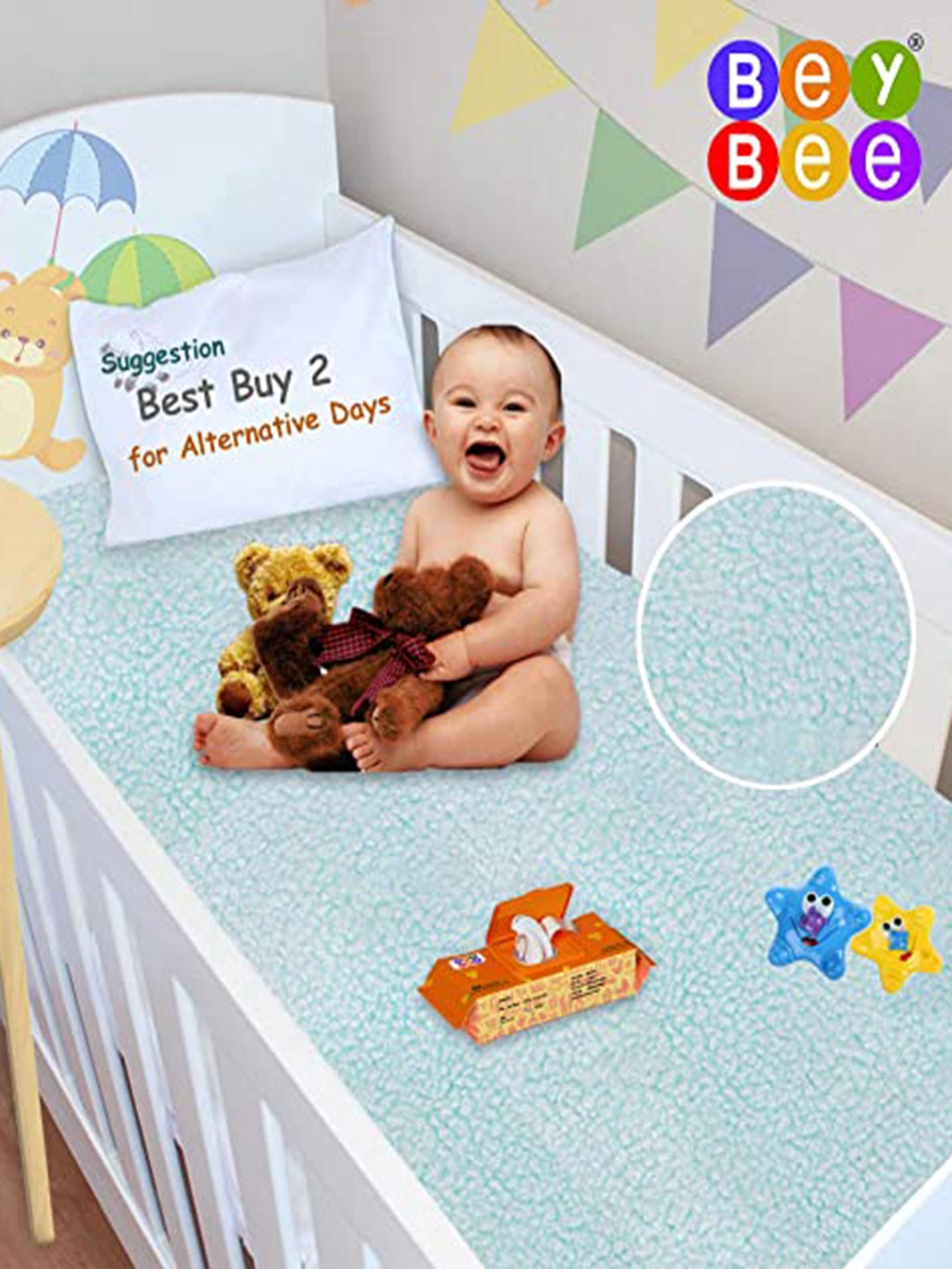 BeyBee Kids Blue & Purple 3 Pieces Cotton Waterproof & Anti-Dust Baby Dry Sheet