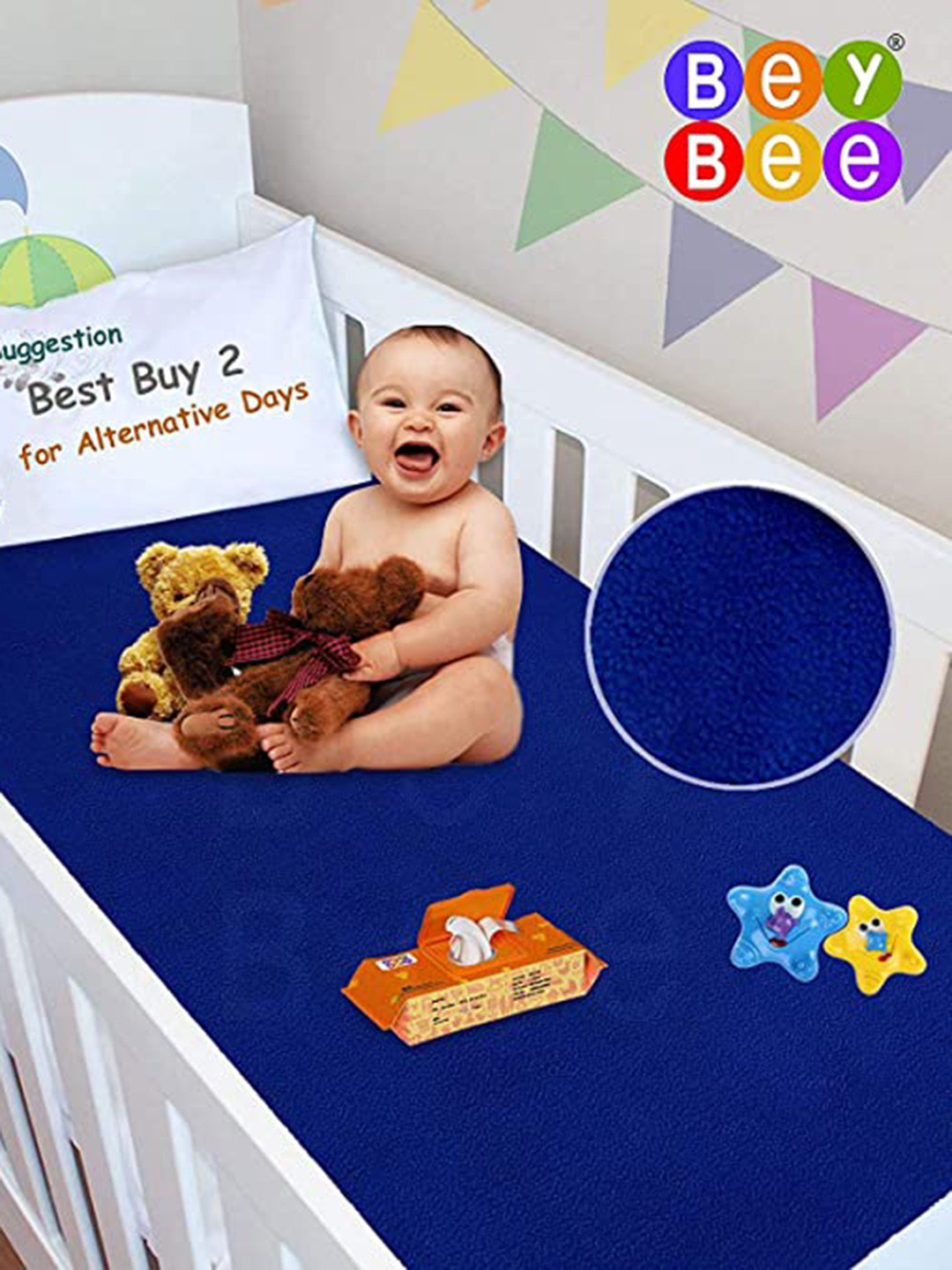 BeyBee Kids 2-Pieces Royal Blue & Grey Cotton Breathable Dry Sheet