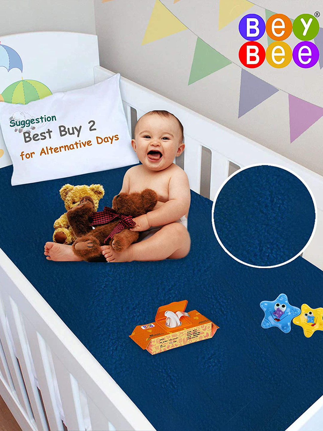 BeyBee Kids 2 Pieces Dark & Red Cotton Waterproof & Anti-Dust Medium Dry Sheets