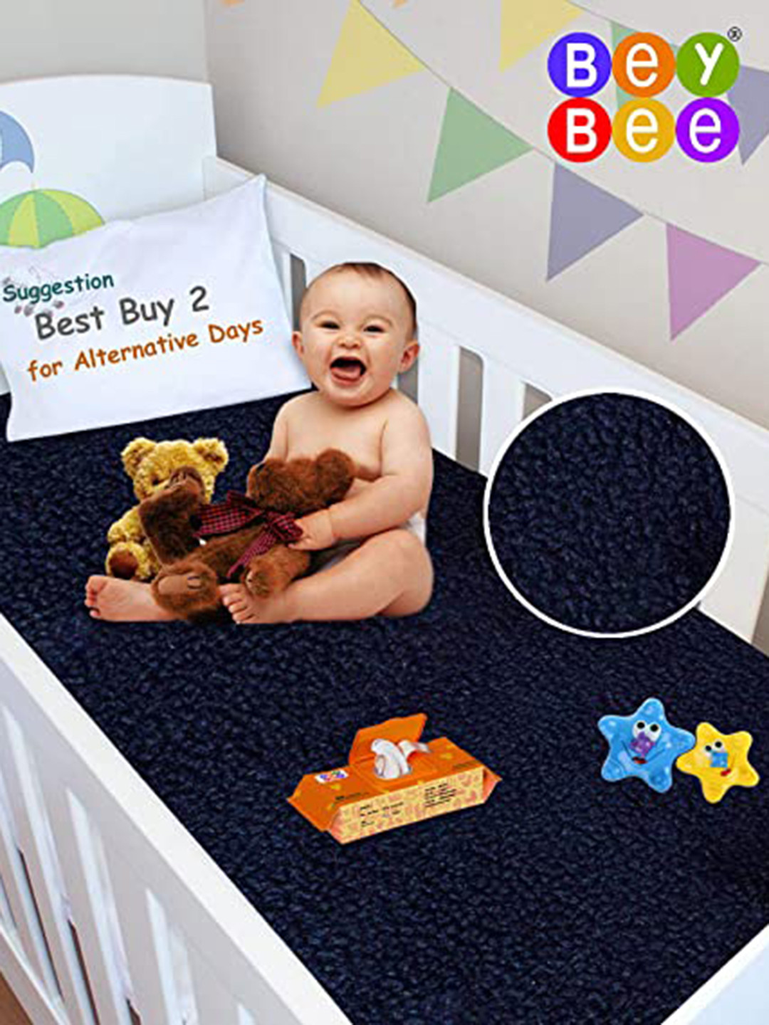 BeyBee Kids Navy-Blue Cotton Waterproof & Anti-Dust Small Baby Dry Sheet