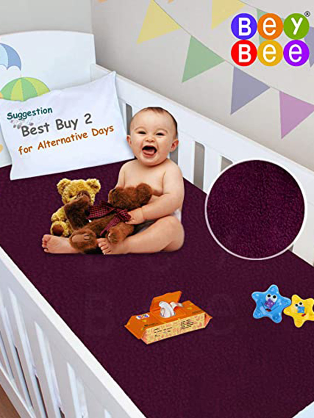 BeyBee Kids Purple & Grey 2 Pieces Cotton Waterproof & Anti-Dust Small Baby Dry Sheet