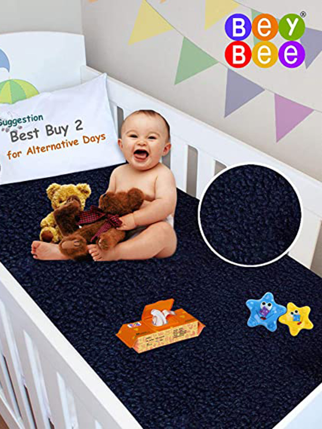 BeyBee Kids Navy-Blue & Purple 3 Pieces Cotton Waterproof & Anti-Dust Baby Dry Sheet
