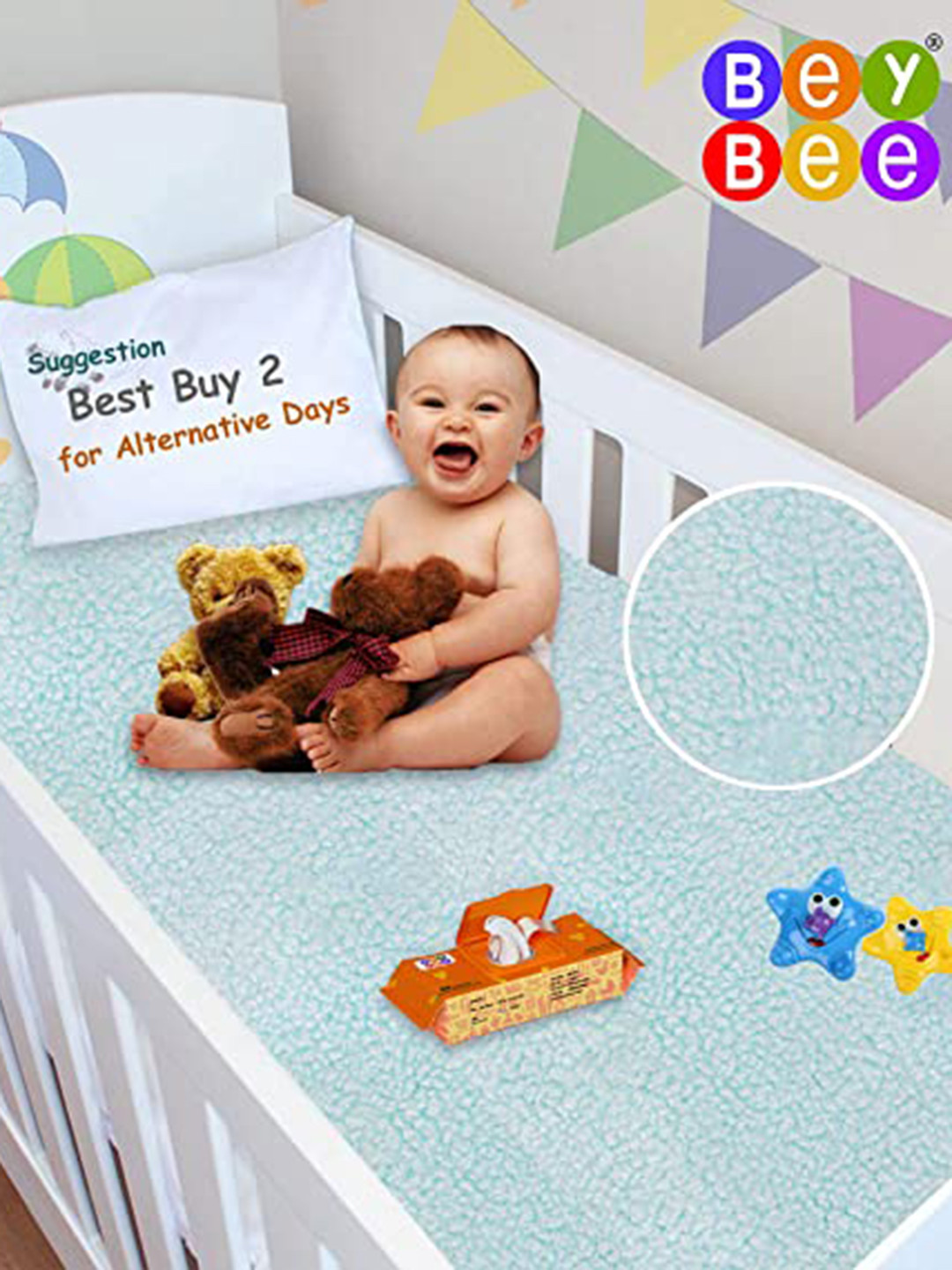 BeyBee Kids Blue Cotton Mattress Protector