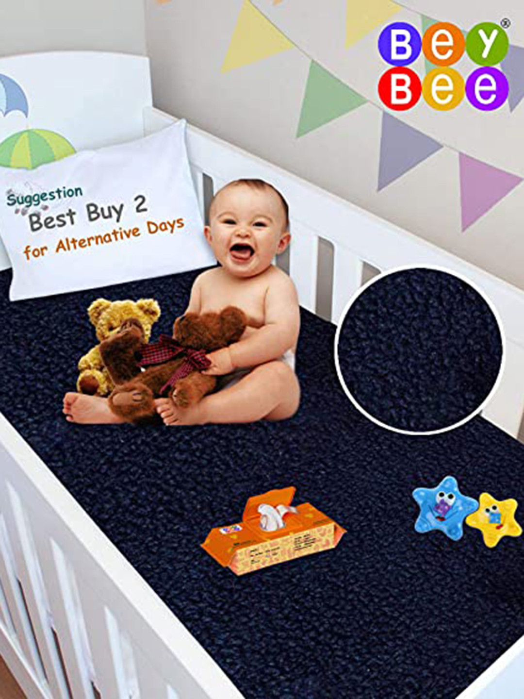 BeyBee Kids Dark Blue Cotton Mattress Protector