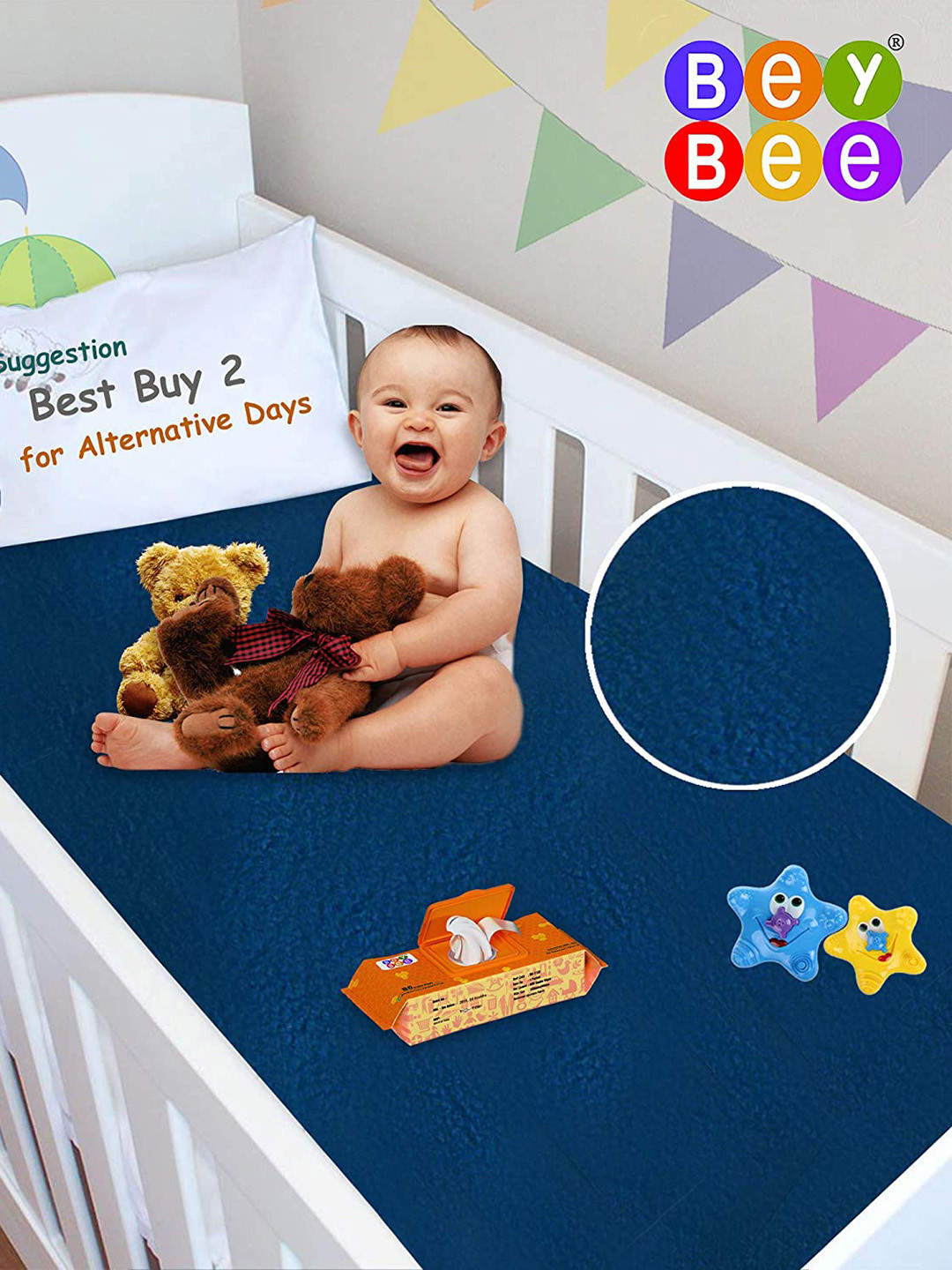 BeyBee Kids 2 Pieces Dark Sea Blue & Red Cotton Waterproof & Anti-Dust Large Dry Sheets