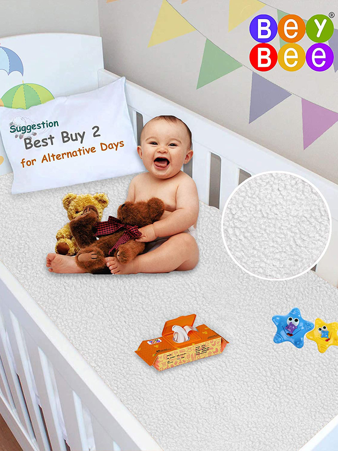 BeyBee Kids White & Beige 2 Pieces Cotton Waterproof & Anti-Dust Small Dry Sheet