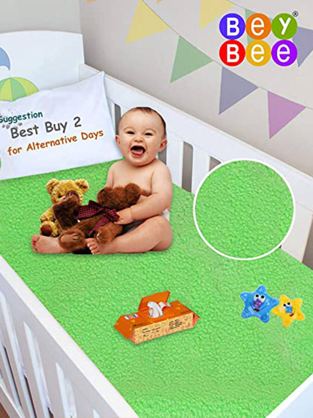 BeyBee Kids Light Green Cotton Waterproof & Anti-Dust Extra Large Dry Sheet