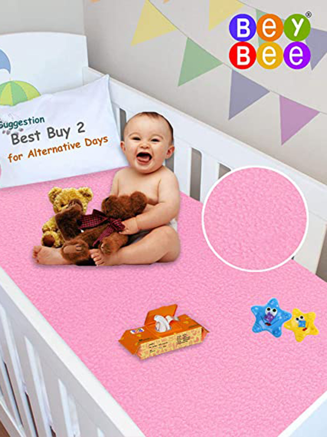 BeyBee Kids Pink Cotton Mattress Protector