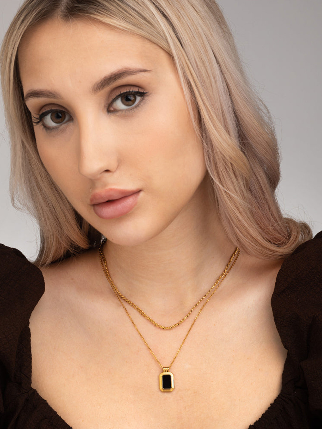 PALMONAS Black Onyx 18k Gold Plated Necklace