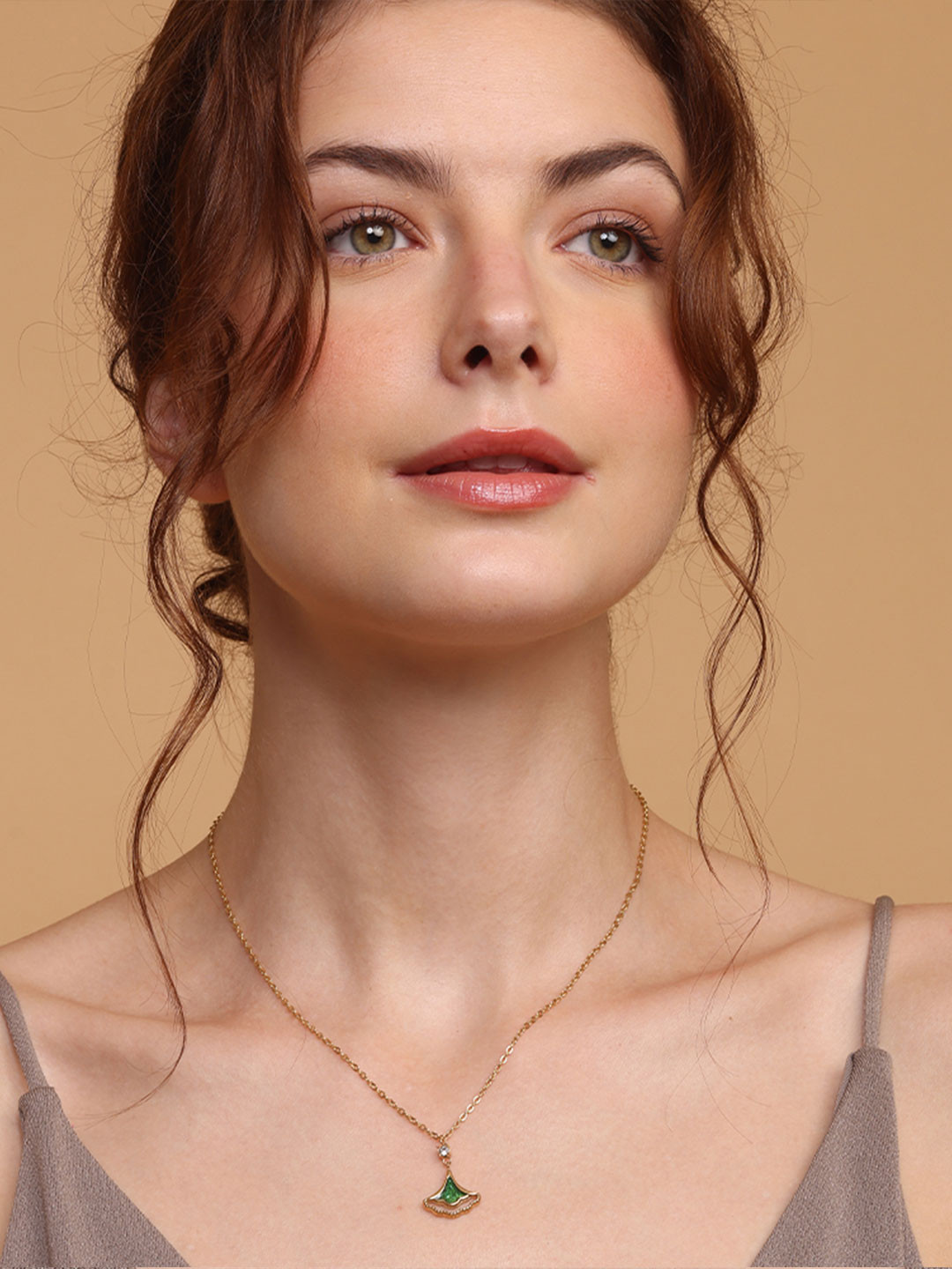 PALMONAS Gold-Plated Necklace With Ginkgo Leaf Pendant