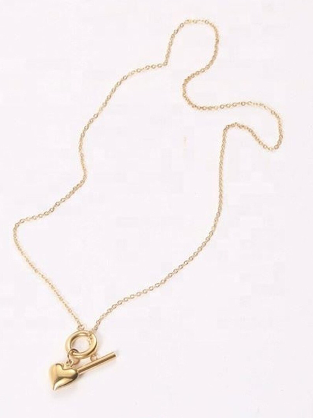 PALMONAS Gold-Plated Ridge Heart T-Bar Necklace