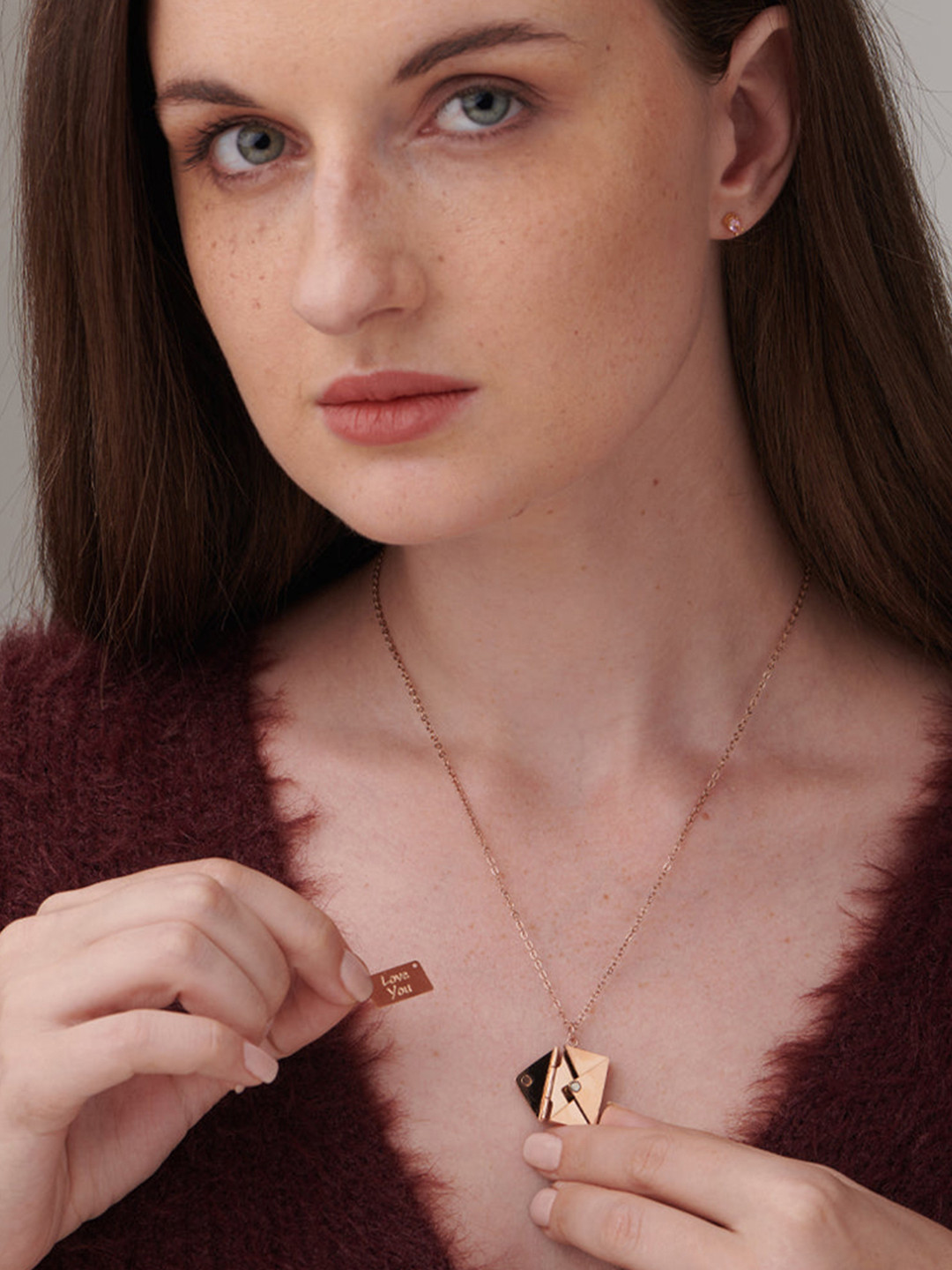 PALMONAS 18k Rose Gold Plated Love Envelope Necklace