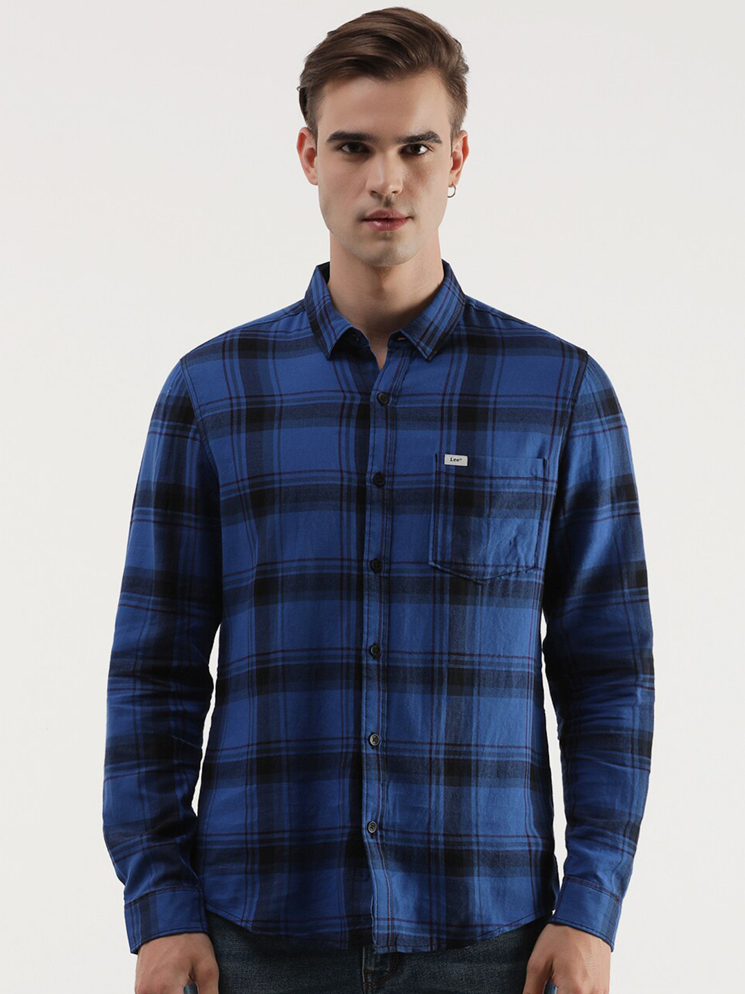 Lee Tartan Checked Button Down Collar Cotton Slim Fit Casual Shirt