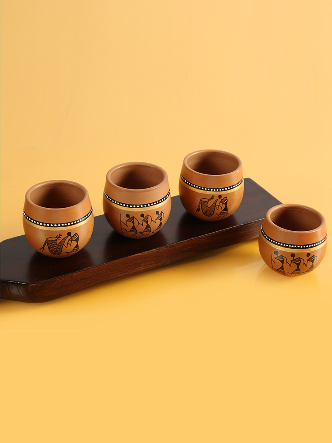 ExclusiveLane Sicilia Brown Conversational Terracotta Microwave Safe 4 Piece Kulhad-220ml