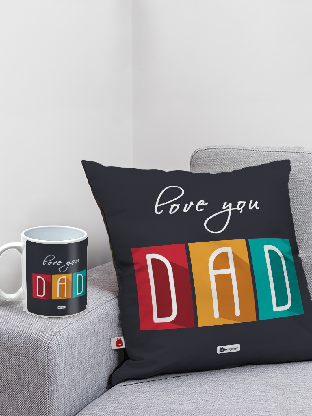 Indigifts Pink & Black 2 Pcs Quote Printed Cushion And Coffee Mug For Dad Gift Set