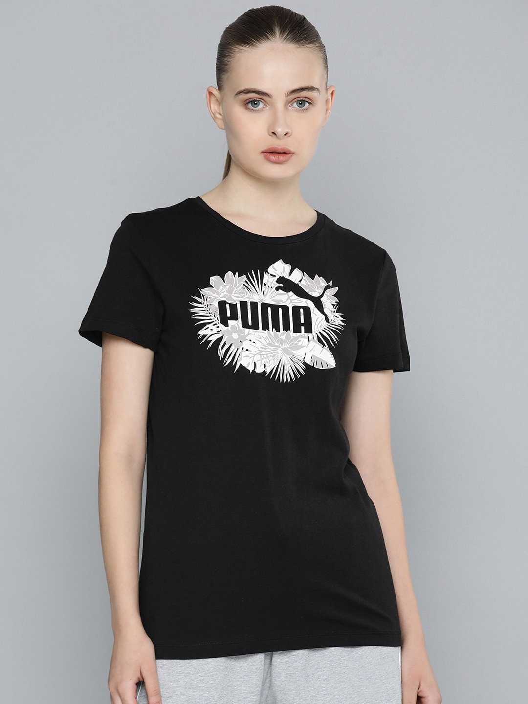 Puma Round Neck ESS+ FLOWER POWER Printed Regular fit Pure Cotton T-shirt