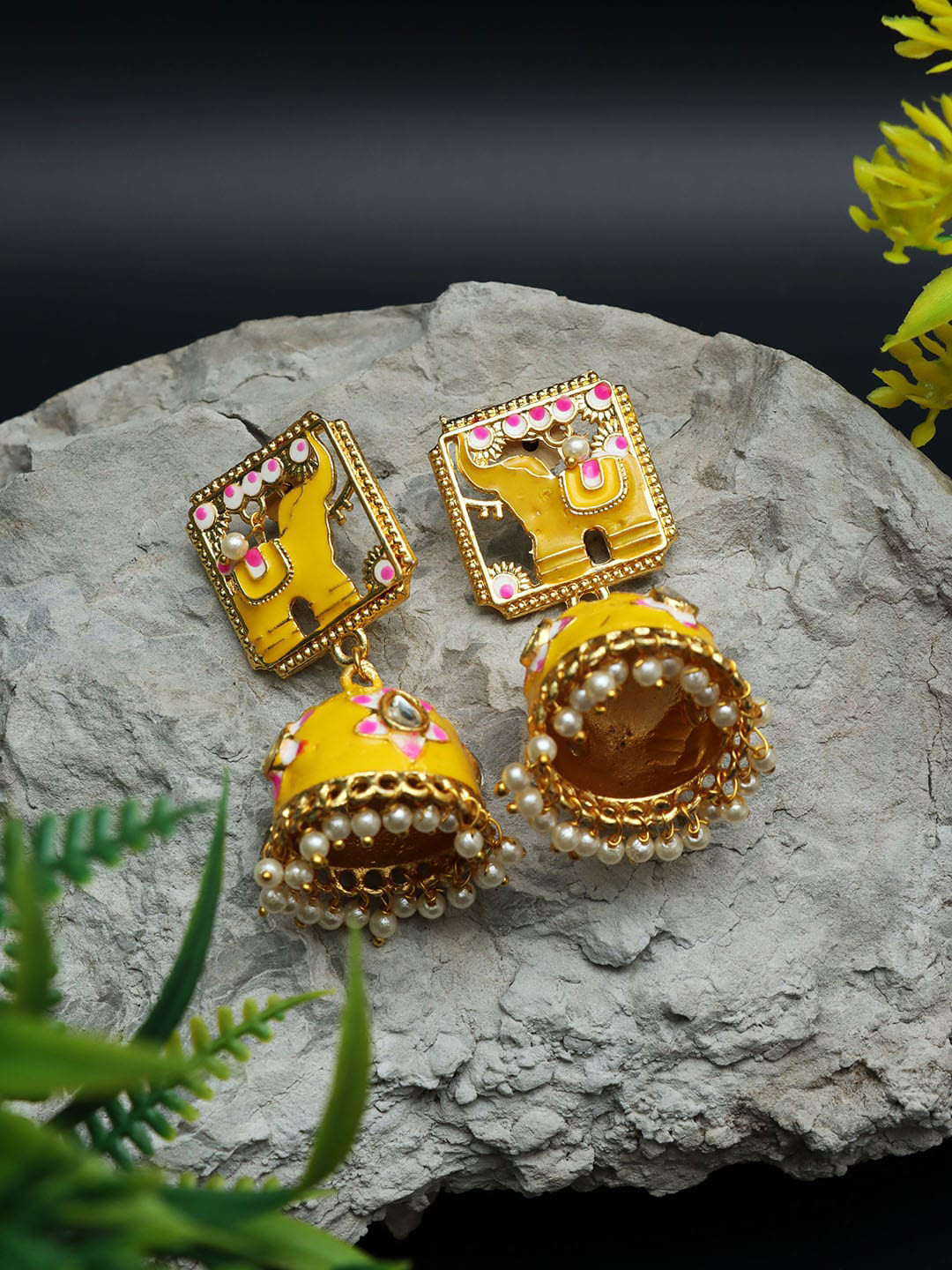 Ozanoo Gold-Plated Elephant Shaped Jhumkas Earrings