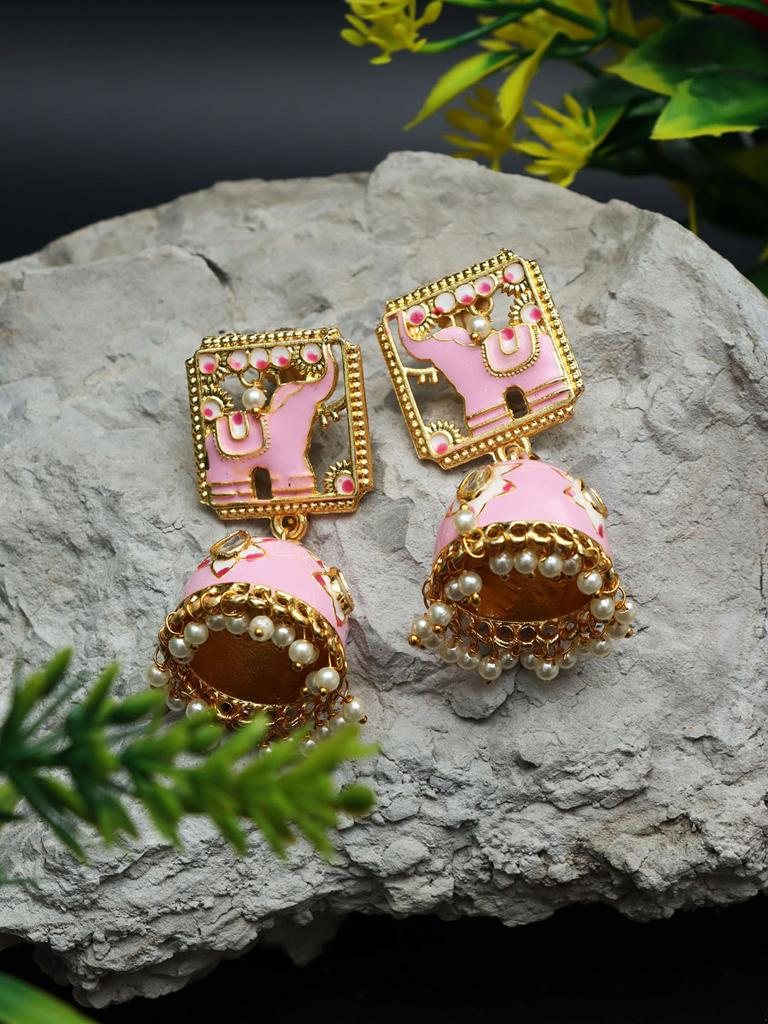 Ozanoo Gold-Plated Elephant Shaped Jhumkas Earrings