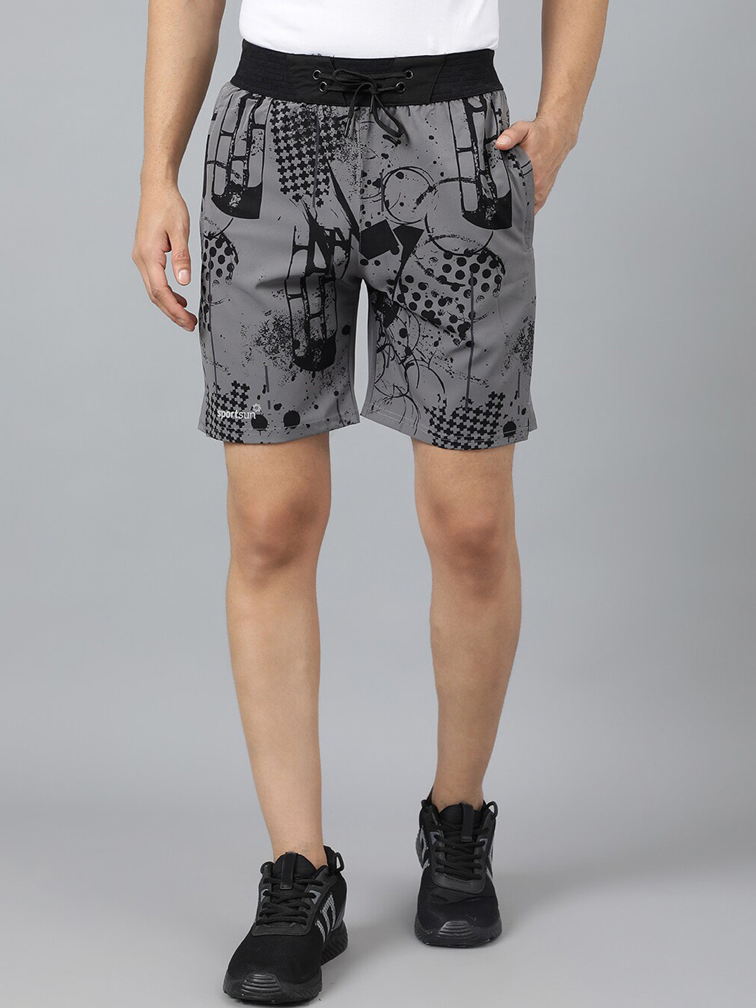 SPORT SUN Men Mid-Rise Abstract Printed Knitted Sports Shorts