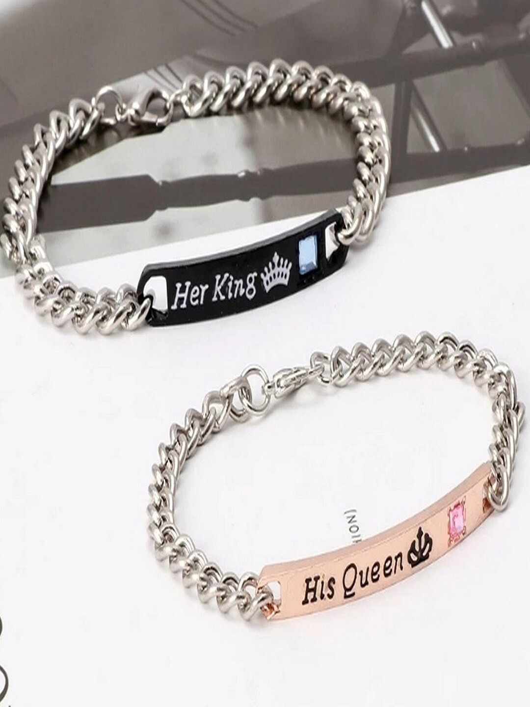 UNIVERSITY TRENDZ Set of 2 Silver-Plated Couple Bracelets
