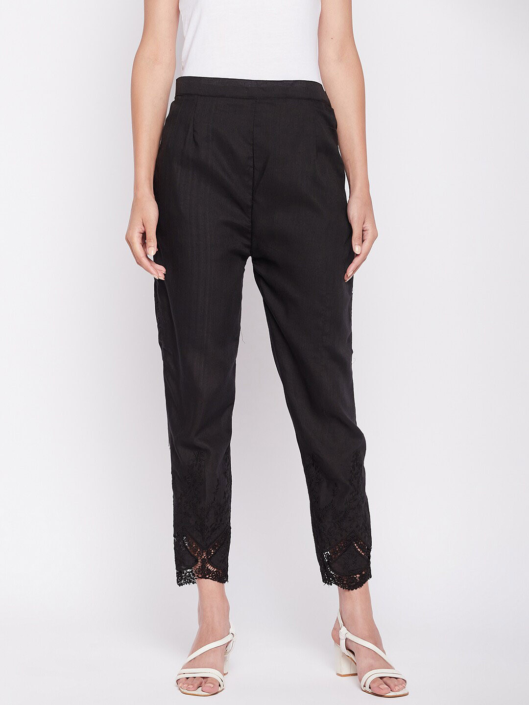 Clora Creation Women Embroidered Smart Easy Wash Cotton Cigarette Trousers