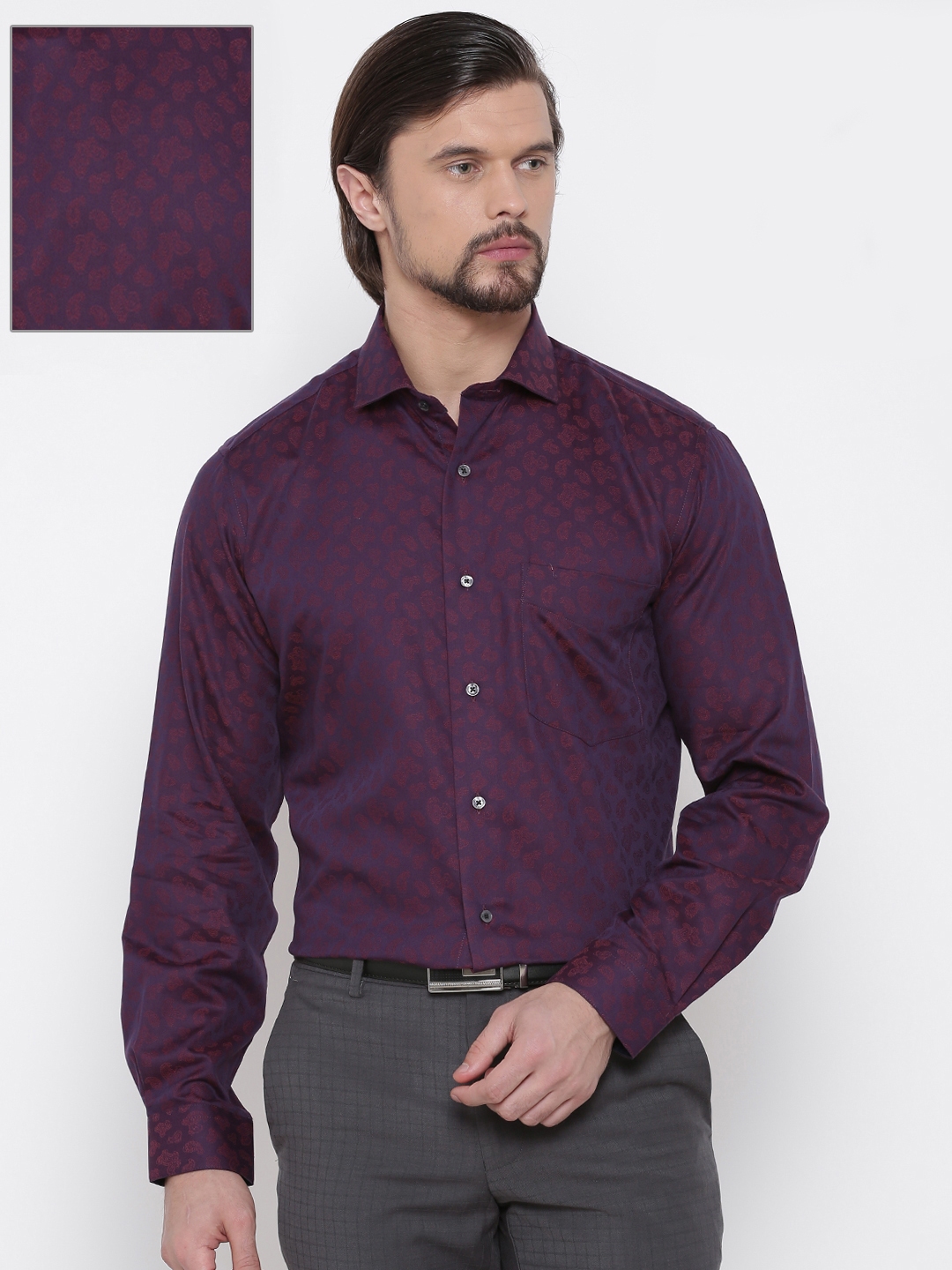 Buy Van Heusen Men Burgundy Custom Regular Fit Self Design Formal
