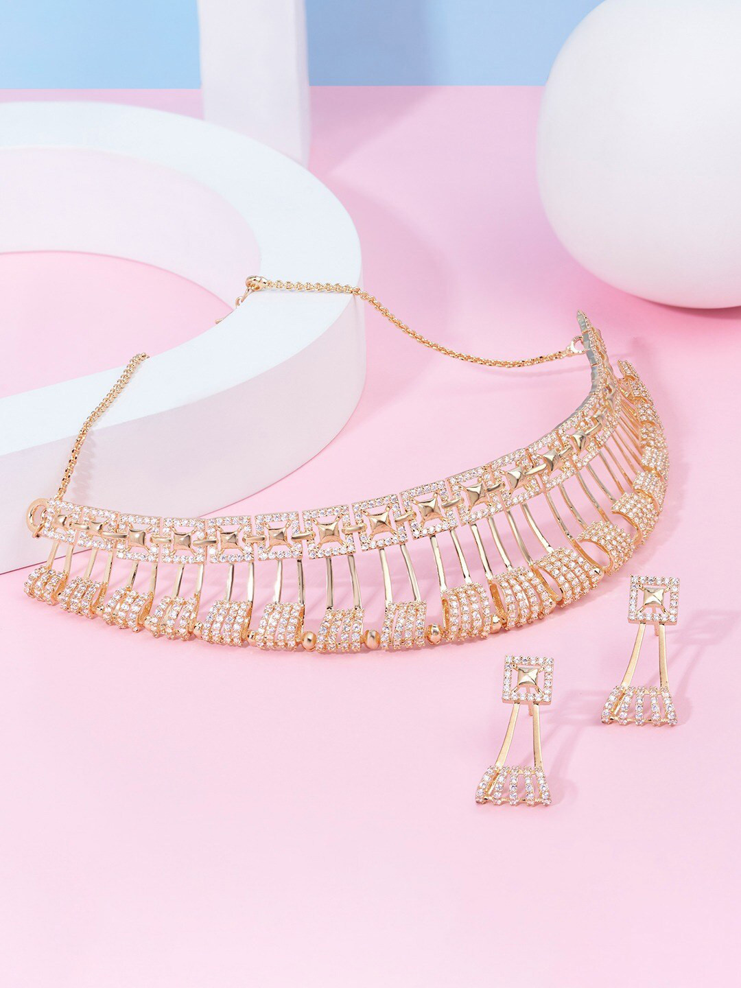 AMI Gold-Plated Cubic Zirconia Choker Jewellery Set