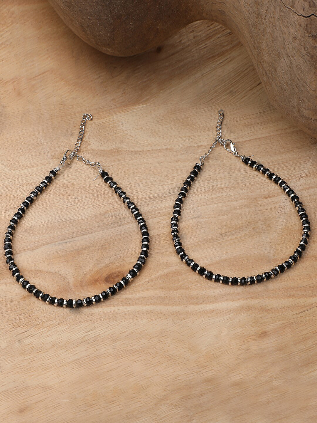 ANIKAS CREATION Set Of 2 Silver-Plated & Beaded Anklets