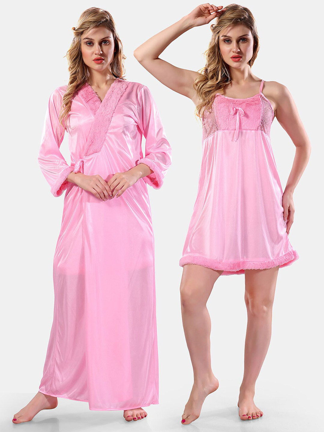 Be You Floral Lace Satin Night Dress With Robe