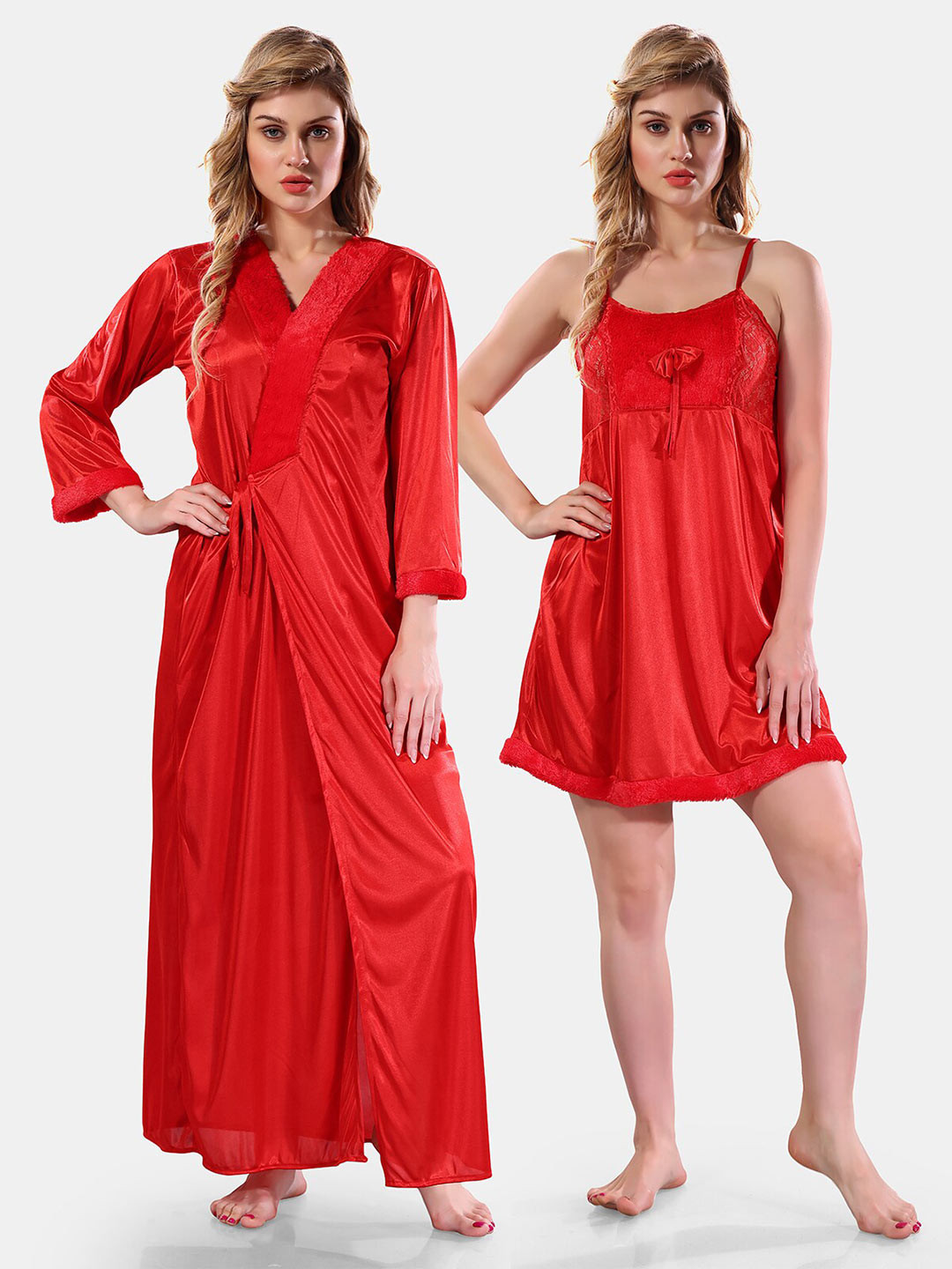 Be You V-Neck Long Sleevs Satin Maxi Nightdress With Robe