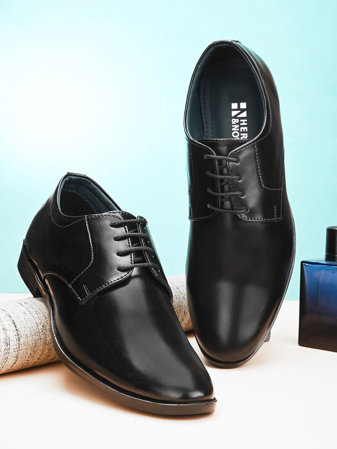 HERE&NOW Men Black Lace-Up Formal Derbys