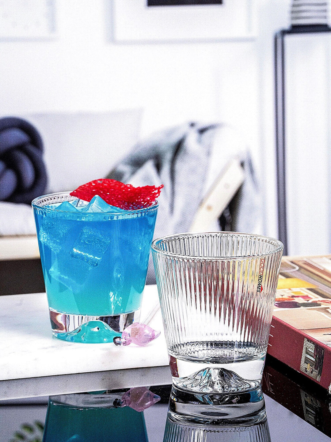 GOODHOMES Transparent 6 Pieces Textured Water Glasses 265 ml Each