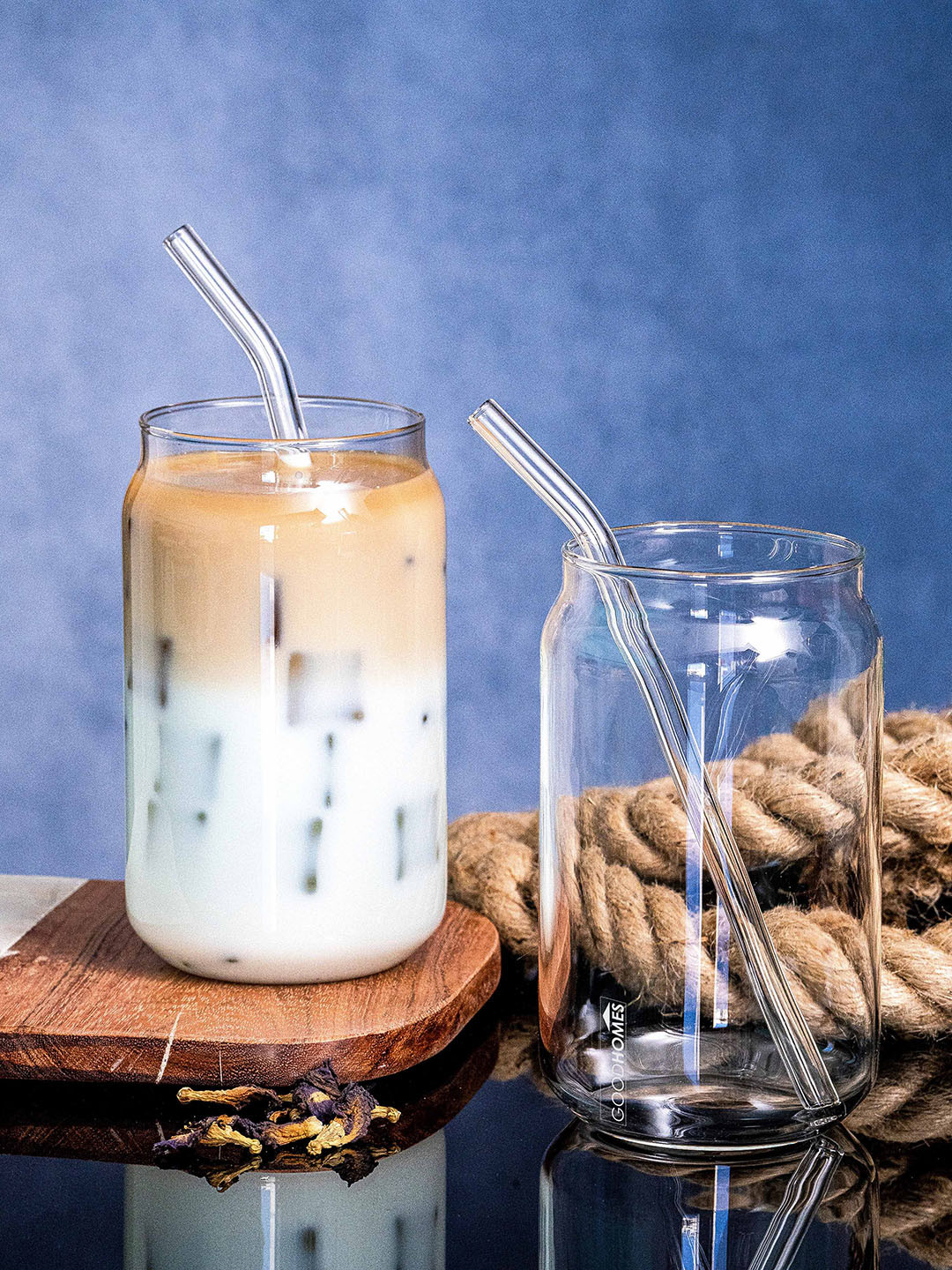 GOODHOMES Transparent 2 Pieces Mason Jar With Glass Straw 540 ml Each