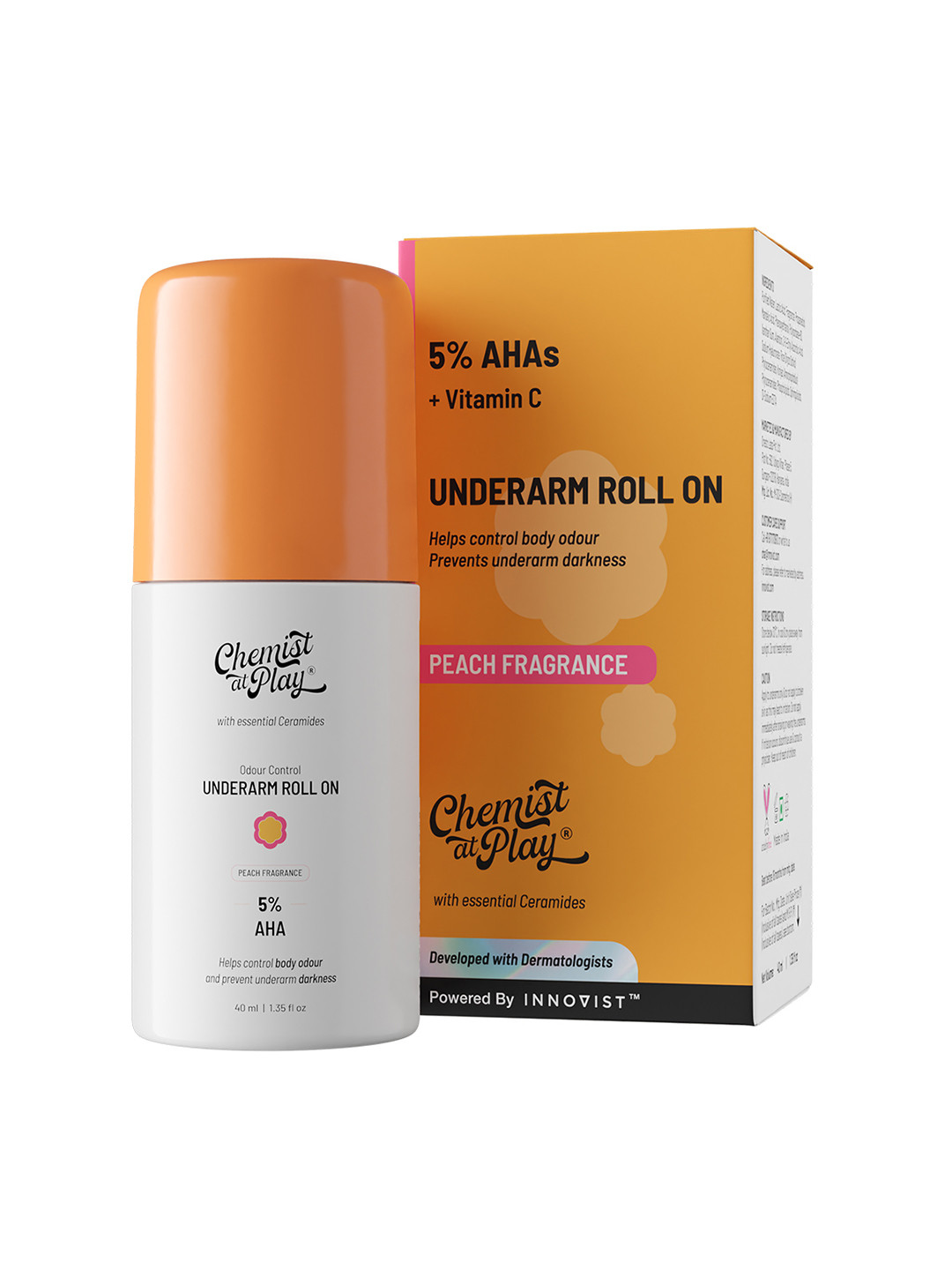 Chemist at Play Peach Fragrance Odour Control Underarm Roll On with Ceramides - 40 ml