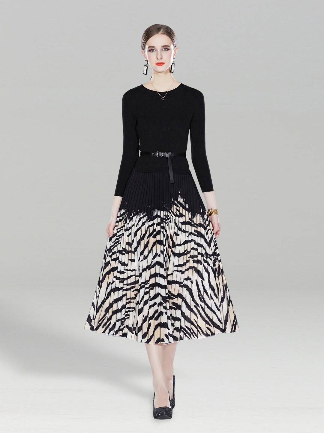 JC Collection Print Fit & Flare Midi Dress