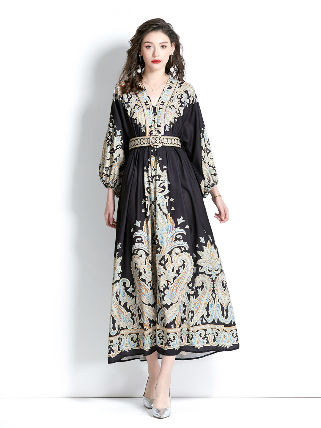 JC Collection Black Print Maxi Dress