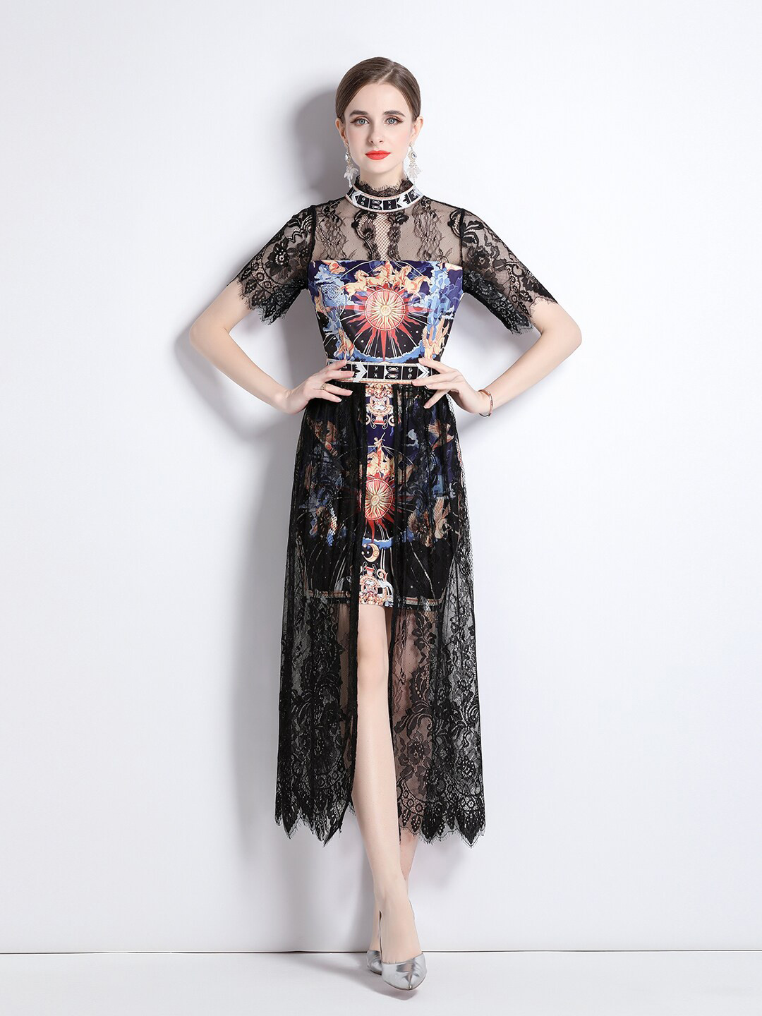 JC Collection Black Print Maxi Midi Dress