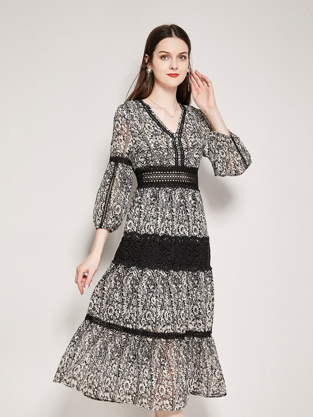 JC Collection Black Floral Print Midi Dress